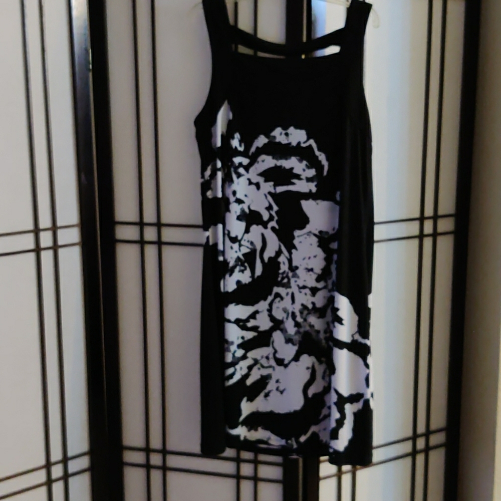 Black Dress with White Abstract Pattern